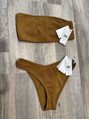 NWT-Good American Bronze Brown Textured Bikini Set